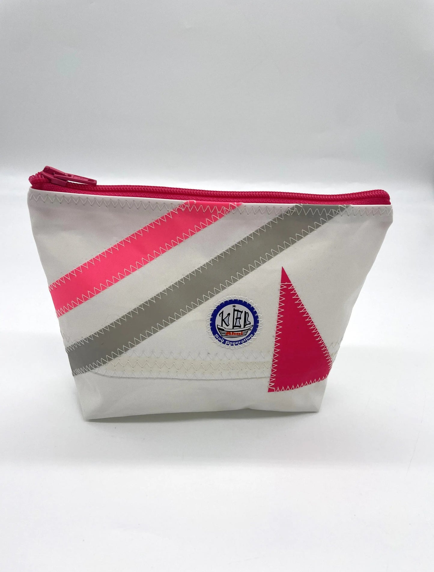 Kosmetiktasche weiß Streifen Pink/Grau