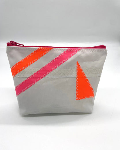 Kosmetiktasche weiß Streifen Pink/Orange