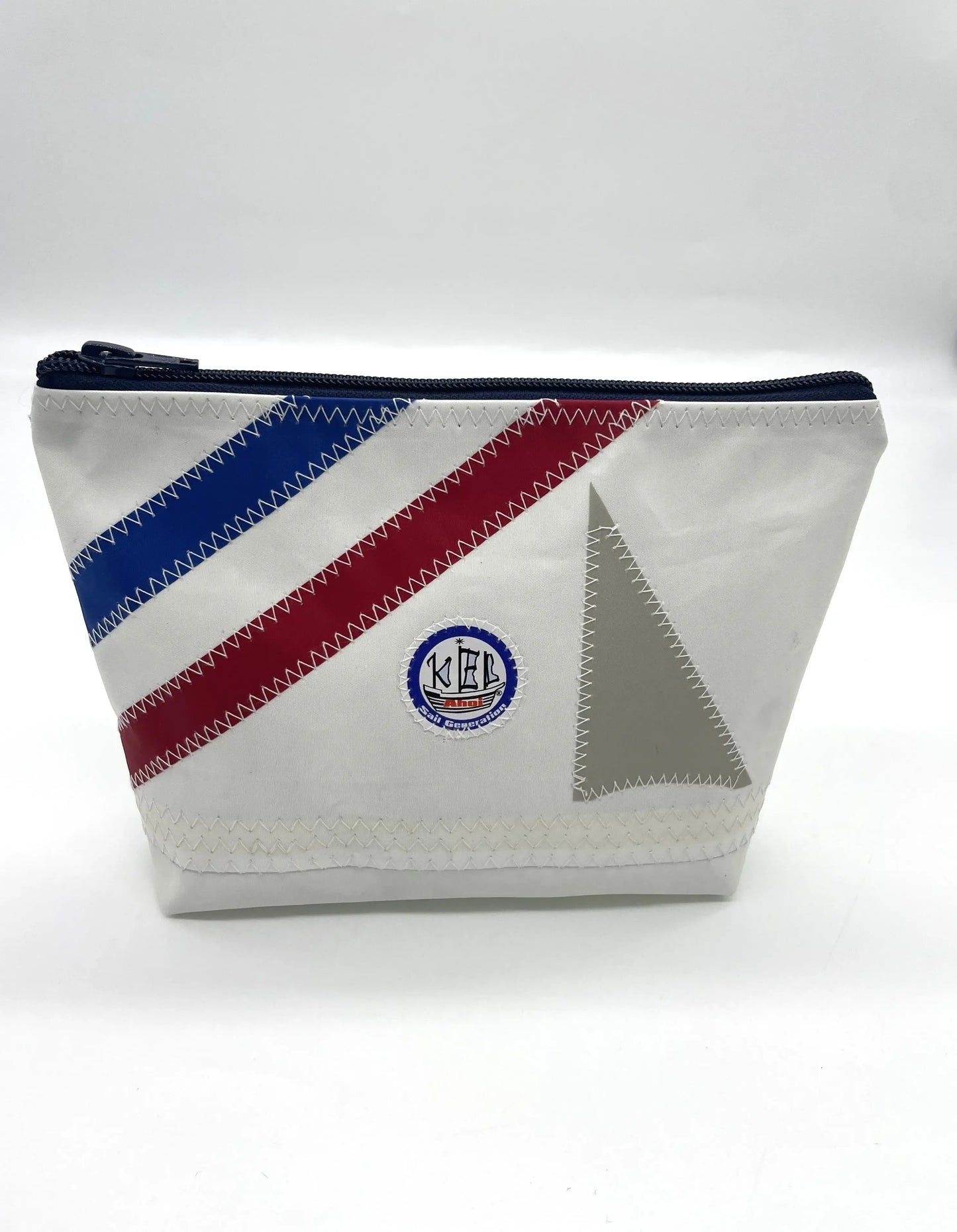 Kosmetiktasche weiß Streifen Blau/Rot